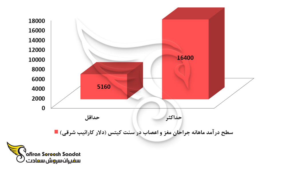 حدود درآمد ماهانه رشته جراحی مغز و اعصاب در سنت کیتس